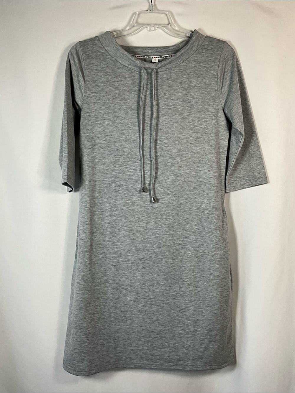 Exclusive’s Dress Size M Gray Casual Midi Drawstring Shift Dress Side Pockets